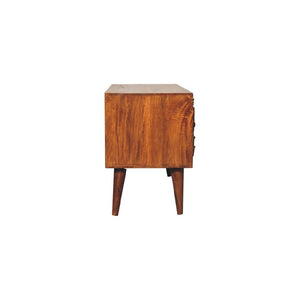 Botanic Carved Media Unit | Solid Neem Wood | Chestnut Finish | 2 Shelves & 2 Doors