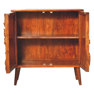 Botanic Floral Storage Cabinet | Solid Neem Wood | Chestnut Finish | Carved Door Storage