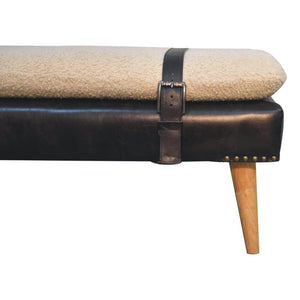 Bouclé & Black Buffalo Hide Leather Bench | Upholstered Accent Seating