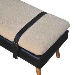 Bouclé & Black Buffalo Hide Leather Bench | Upholstered Accent Seating