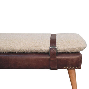Bouclé & Buffalo Leather Bench | Brown Hide | Mixed Upholstery