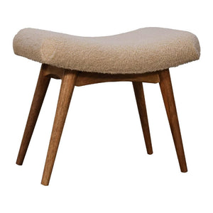 Bouclé Cream Curved Bench | Textured Upholstery | Sculptural Accent Seating