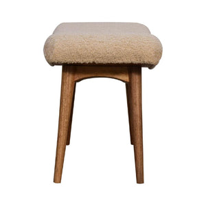 Bouclé Cream Curved Bench | Textured Upholstery | Sculptural Accent Seating