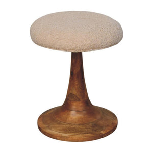 Boucle Teak Accent Stool | Soft Texture | Natural Timber Accent Seating