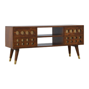 Brass Inlay Mango Wood Media Unit | 4 Drawers & Open Shelves