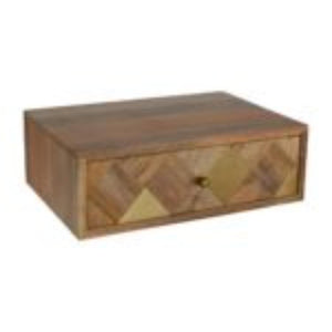 Brass Inlay Wall-Mounted Bedside Table | Solid Mango Wood | Compact Storage