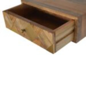Brass Inlay Wall-Mounted Bedside Table | Solid Mango Wood | Compact Storage
