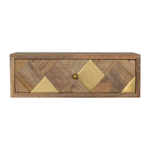 Brass Inlay Wall-Mounted Bedside Table | Solid Mango Wood | Compact Storage