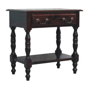 Briar Turned Leg Side Table | Solid Mango Wood | One Drawer | Winewood Oak Finish