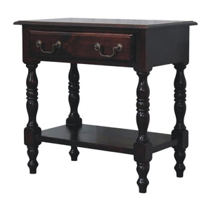 Briar Turned Leg Side Table | Solid Mango Wood | One Drawer | Winewood Oak Finish