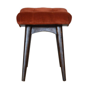 Brick Cotton Velvet Curved Bench | Upholstered Accent Seat | Bedroom & Hallway