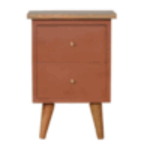 Brick Red Hand-Painted Bedside Table | Solid Mango Wood | Artisan Pattern | Bedroom Storage