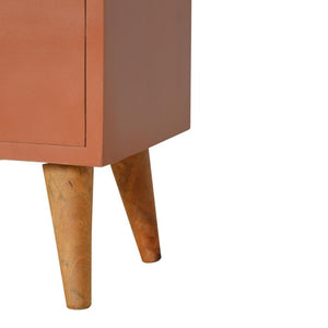 Brick Red Hand-Painted Bedside Table | Solid Mango Wood | Artisan Pattern | Bedroom Storage