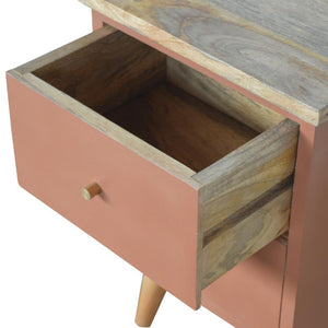 Brick Red Hand-Painted Bedside Table | Solid Mango Wood | Artisan Pattern | Bedroom Storage