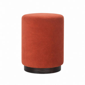 Brick Red Upholstered Footstool | Gold Metal Base | Compact Accent Seating