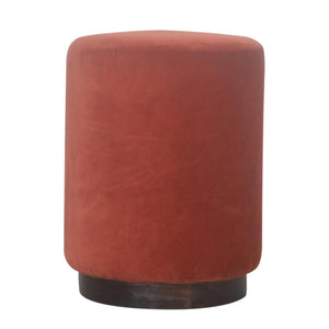 Brick Red Upholstered Footstool | Gold Metal Base | Compact Accent Seating