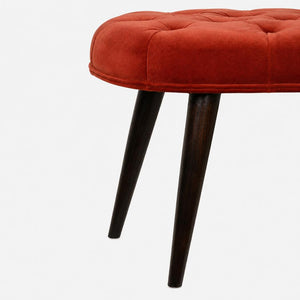 Brick Red Velvet Deep Button Bench | Cotton Velvet | Solid Mango Wood Frame | Statement Seating