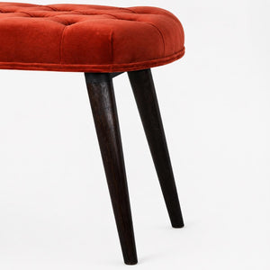 Brick Red Velvet Deep Button Bench | Cotton Velvet | Solid Mango Wood Frame | Statement Seating