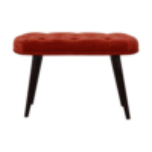 Brick Red Velvet Deep Button Bench | Cotton Velvet | Solid Mango Wood Frame | Statement Seating