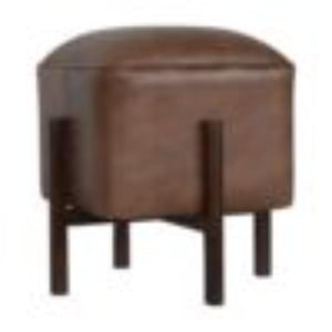 Brown Leather Footstool | Solid Leather | Solid Mango Wood Legs | Compact Accent Seating