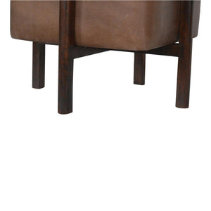 Brown Leather Footstool | Solid Leather | Solid Mango Wood Legs | Compact Accent Seating
