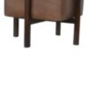 Brown Leather Footstool | Solid Leather | Solid Mango Wood Legs | Compact Accent Seating