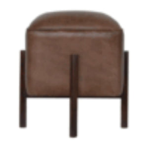 Brown Leather Footstool | Solid Leather | Solid Mango Wood Legs | Compact Accent Seating