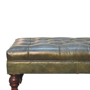 Buffalo Green Leather Ottoman with Castor Legs | Castor Leg Design