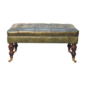 Buffalo Green Leather Ottoman with Castor Legs | Castor Leg Design
