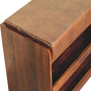 Buffalo Hide Pull-Out Chestnut Shoe Storage Bench | Pull-Out Shoe Storage