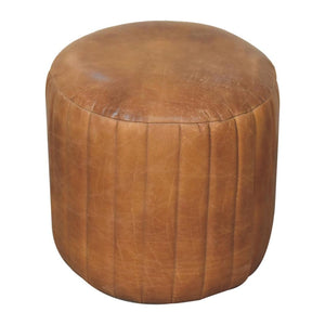 Buffalo Leather & Bouclé Footstool | Upholstered Accent Piece
