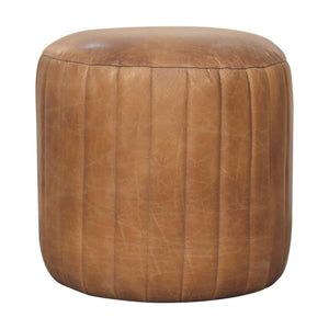 Buffalo Leather & Bouclé Footstool | Upholstered Accent Piece
