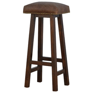 Buffalo Leather Bar Stool | Brass Detail | Statement Kitchen Seating