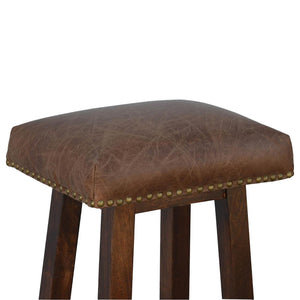 Buffalo Leather Bar Stool | Brass Detail | Statement Kitchen Seating