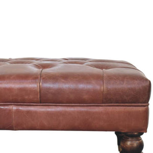 Buffalo Leather Ottoman | Brown Hide | Castor Legs