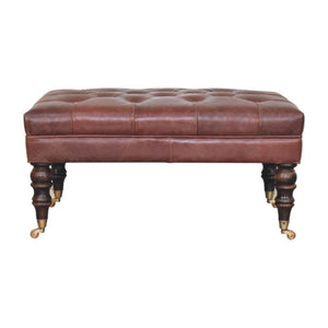 Buffalo Leather Ottoman | Brown Hide | Castor Legs