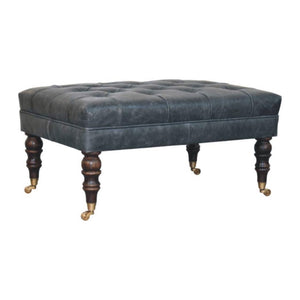 Buffalo Leather Ottoman | Teal Hide | Castor Legs