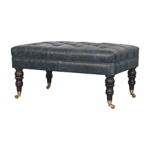 Buffalo Leather Ottoman | Teal Hide | Castor Legs