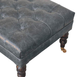 Buffalo Leather Ottoman | Teal Hide | Castor Legs