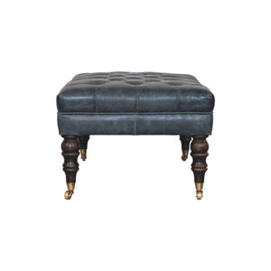 Buffalo Leather Ottoman | Teal Hide | Castor Legs