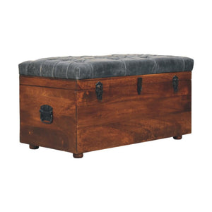 Buffalo Leather Storage Trunk | Black Hide | Upholstered Blanket Box
