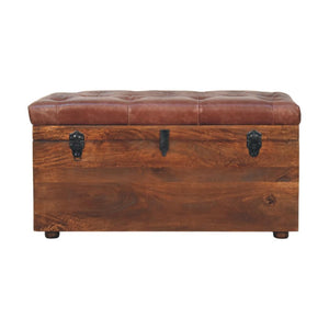 Buffalo Leather Storage Trunk | Brown Hide | Solid Wood Frame