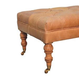 Buffalo Tan Leather Ottoman with Castor Legs | Castor Leg Design