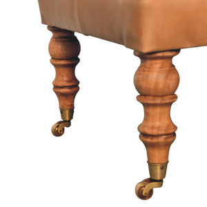 Buffalo Tan Leather Ottoman with Castor Legs | Castor Leg Design
