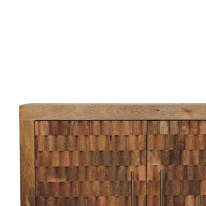 Cadiz Carved Block Cabinet | Solid Mango Wood | Golden Teak Finish | 2 Door Storage Cabinet
