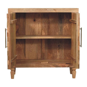 Cadiz Carved Block Cabinet | Solid Mango Wood | Golden Teak Finish | 2 Door Storage Cabinet