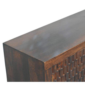 Cadiz Carved Chest of Drawers | Solid Mango Wood | Velvet Mocha Finish | 3 Drawer Storage Dresser