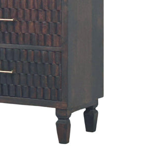 Cadiz Carved Chest of Drawers | Solid Mango Wood | Velvet Mocha Finish | 3 Drawer Storage Dresser