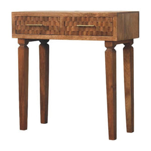 Cadiz Carved Console Table | 2 Drawers | Solid Mango Wood | Golden Teak Finish
