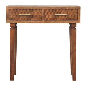 Cadiz Carved Console Table | 2 Drawers | Solid Mango Wood | Golden Teak Finish